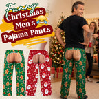 Funny Christmas Men's Pajama Pants – Holiday Party Lounge Pants with Gingerbread Man & Santa Print
