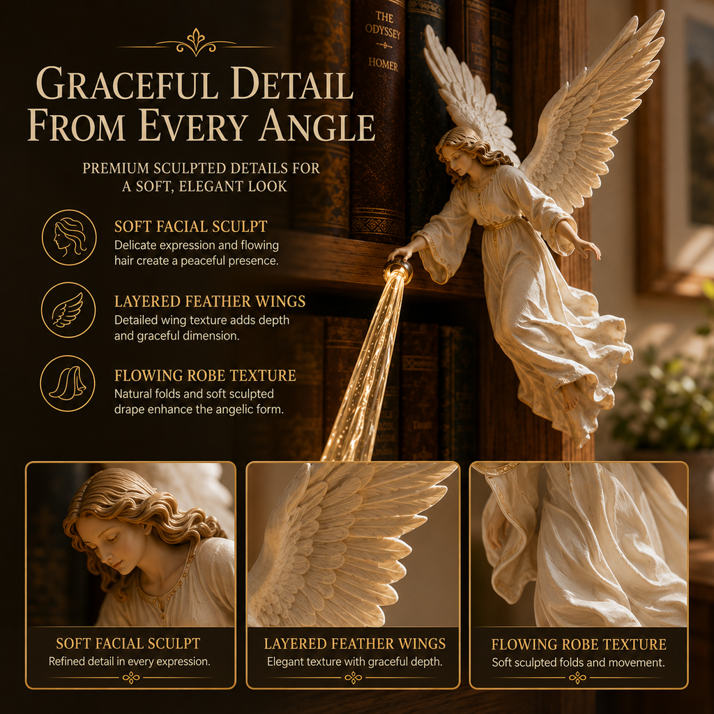 Guardian Angel Bookshelf Light – Elegant Angel Shelf Decor with Warm Glow