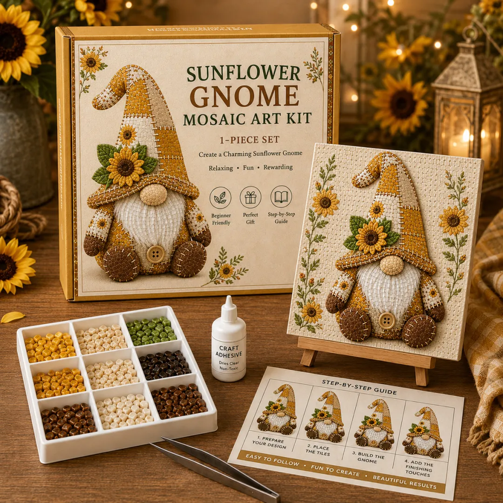 🧩✨ Gnome Mosaic Art Kit – Create Your Own Handmade Garden Gnome Decoration