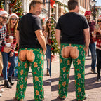 Funny Christmas Men's Pajama Pants – Holiday Party Lounge Pants with Gingerbread Man & Santa Print