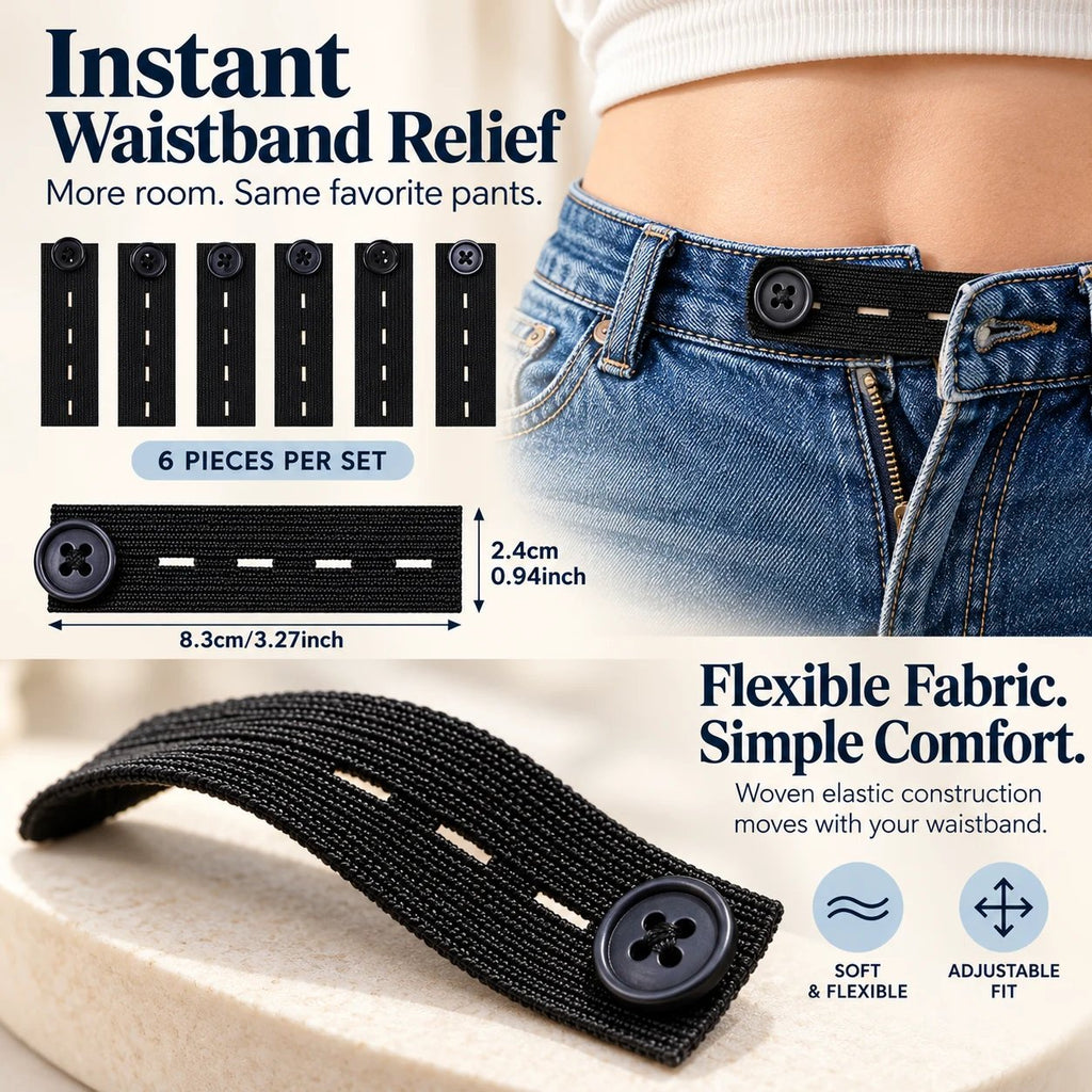 👖 Elastic Waistband Extender Buttons – Adjustable Comfort, 6-Piece Set