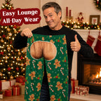 Funny Christmas Men's Pajama Pants – Holiday Party Lounge Pants with Gingerbread Man & Santa Print