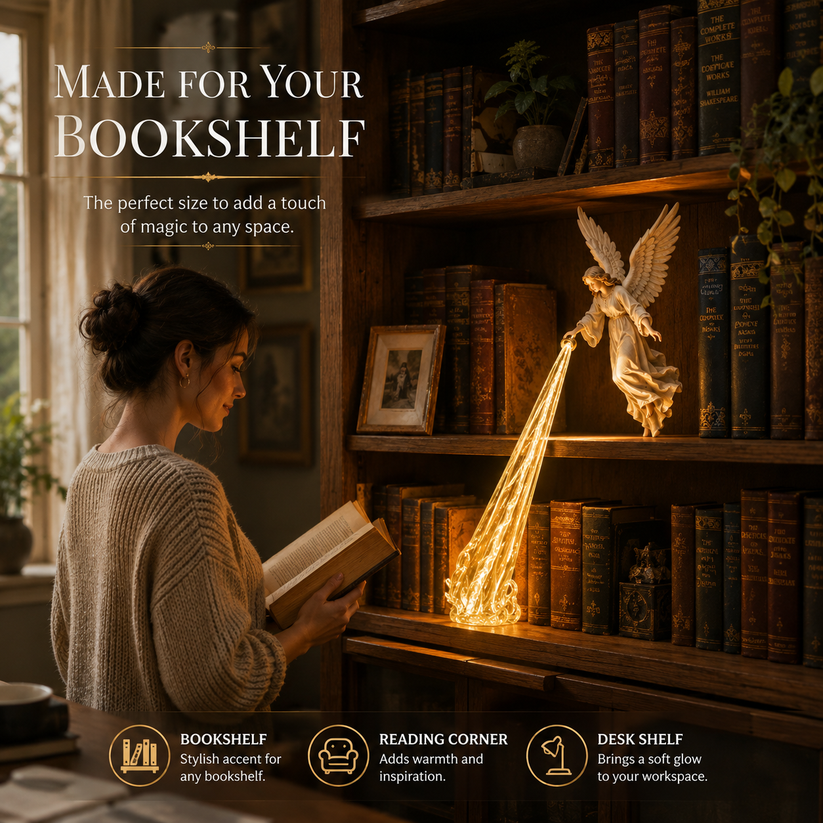Guardian Angel Bookshelf Light – Elegant Angel Shelf Decor with Warm Glow