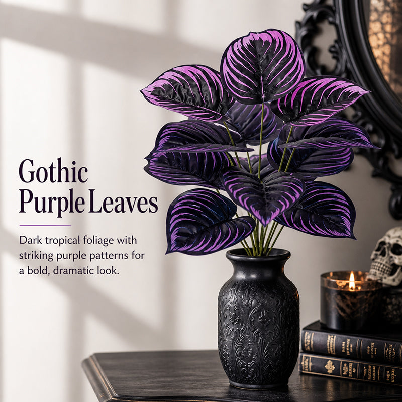 🏡🖤Artificial Purple Calathea Plant – Gothic Fall & Halloween Faux Plant