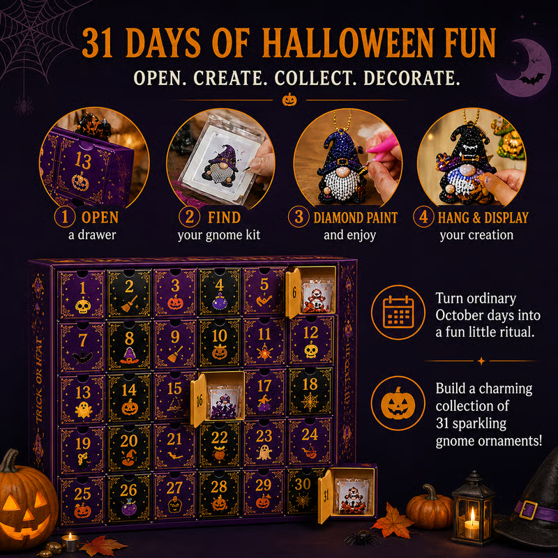 🎃✨ 31 Days of Gnome Surprises Halloween Diamond Painting Advent Calendar
