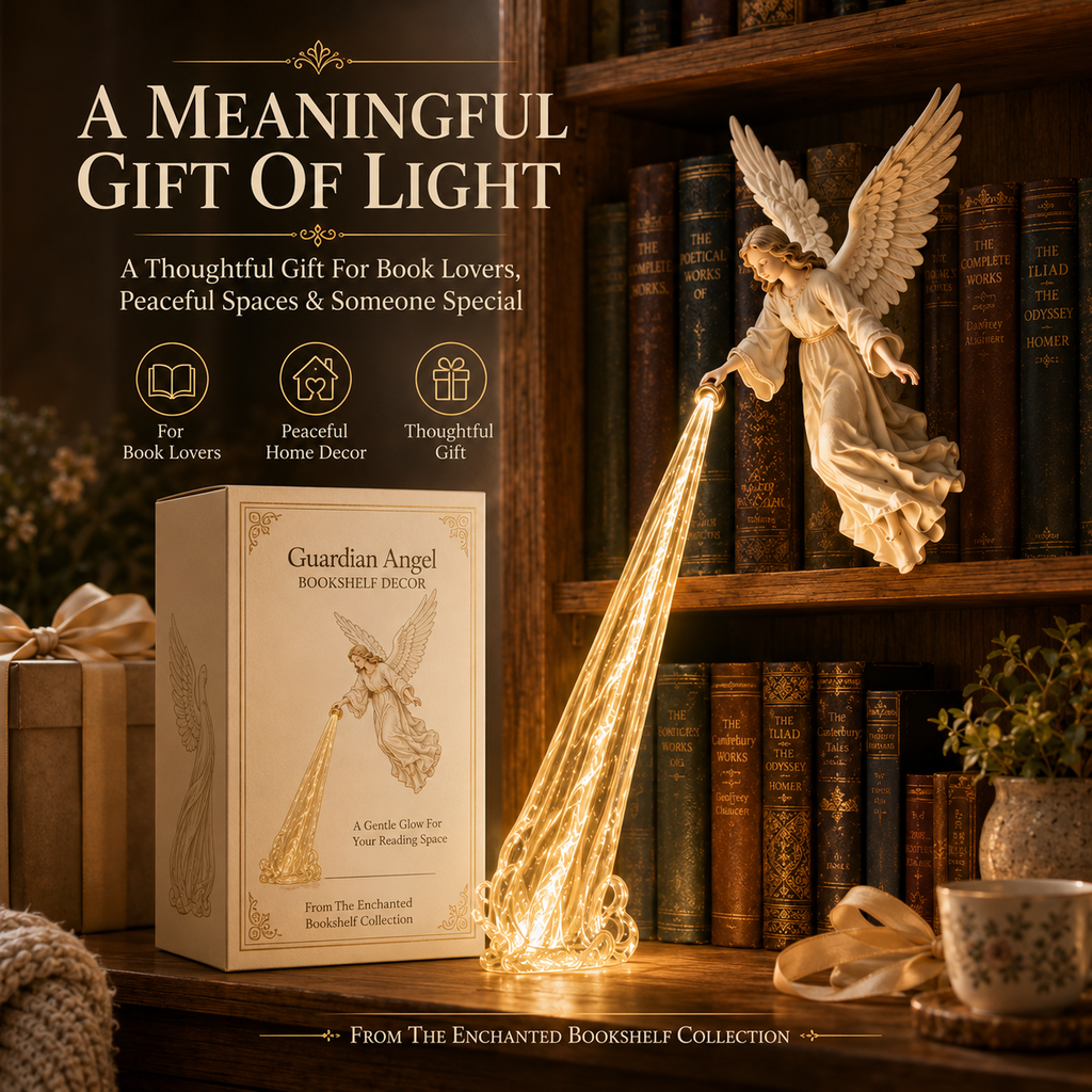 Guardian Angel Bookshelf Light – Elegant Angel Shelf Decor with Warm Glow