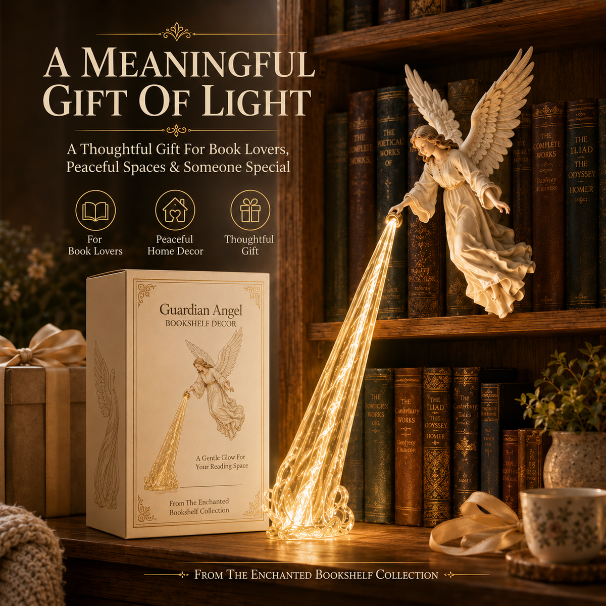 Guardian Angel Bookshelf Light – Elegant Angel Shelf Decor with Warm Glow