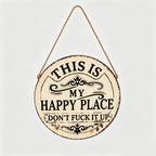 Vintage Country Style Humorous Welcome Sign | "This Is My Happy Place" Runde Hausnummernschilder aus Metall