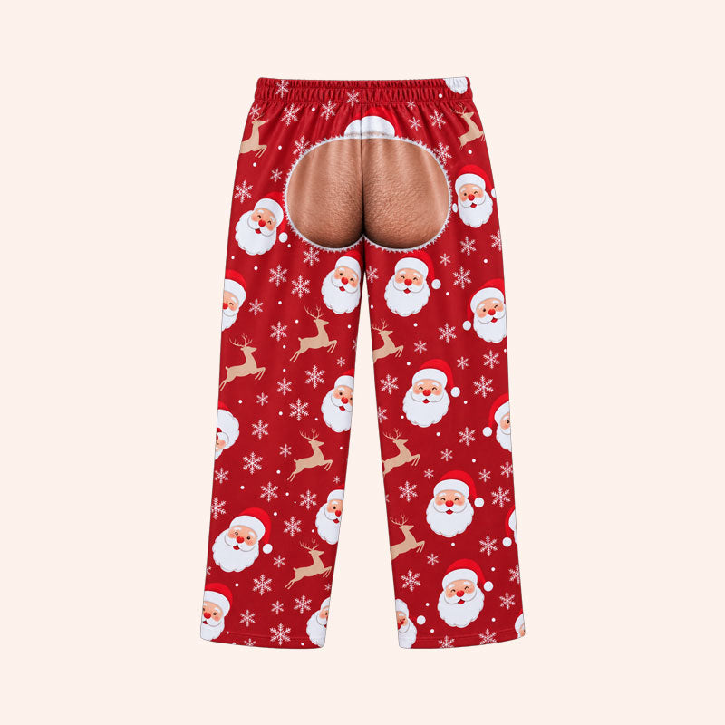 Funny Christmas Men's Pajama Pants – Holiday Party Lounge Pants with Gingerbread Man & Santa Print