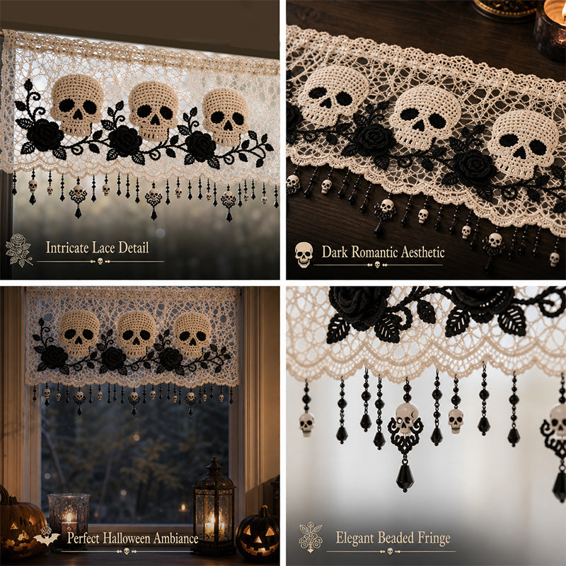 💀 Spooky Elegance Skull  Valance Curtain 🌹