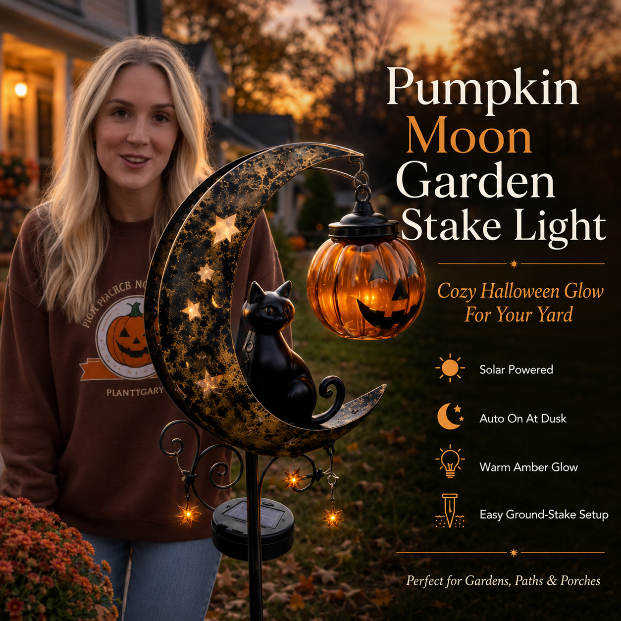 🎃 Pumpkin Moon Solar Garden Light – Halloween & Autumn Outdoor Decoration