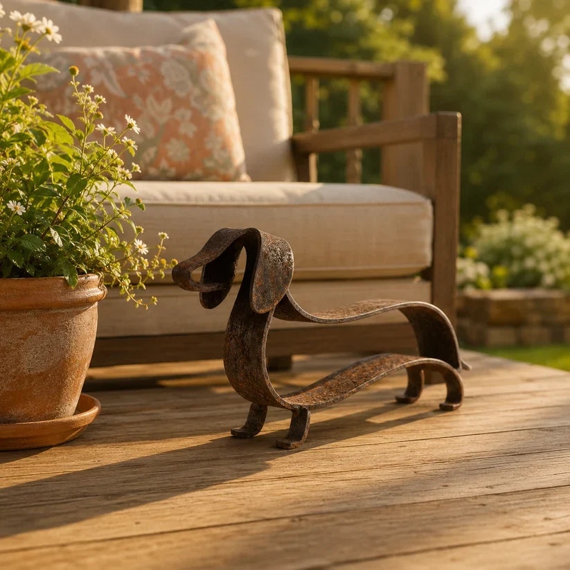 Rustic Dachshund Metal Garden Sculpture | Sausage Dog Ornament