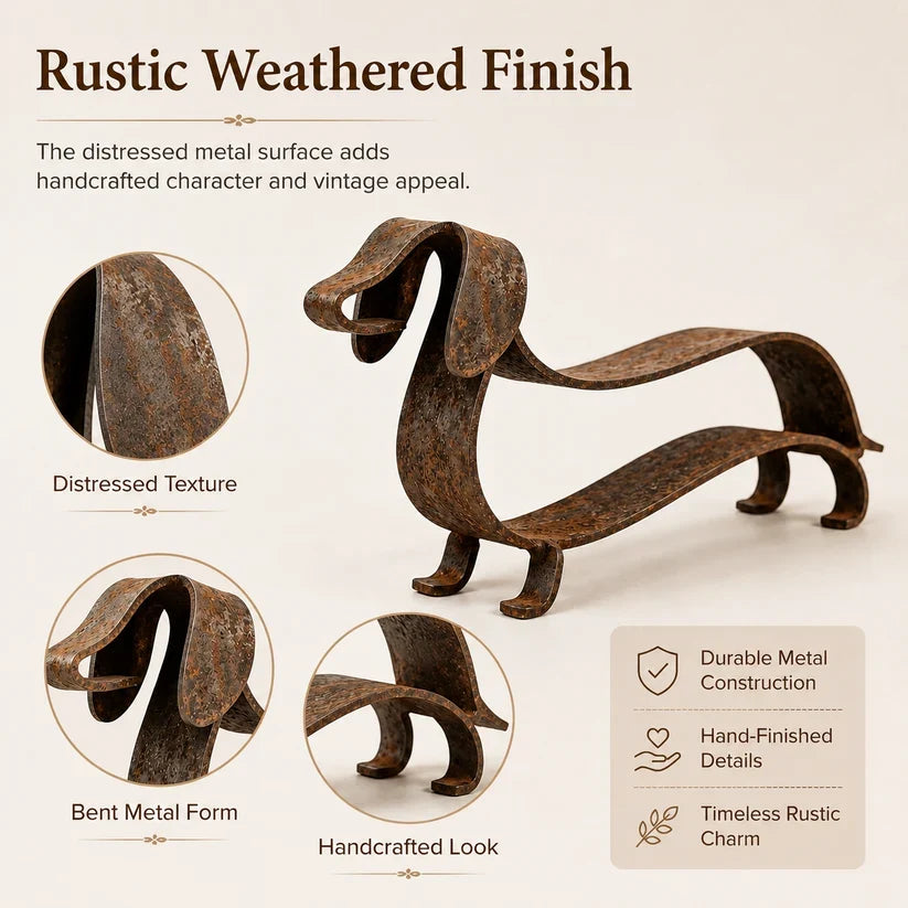 Rustic Dachshund Metal Garden Sculpture | Sausage Dog Ornament