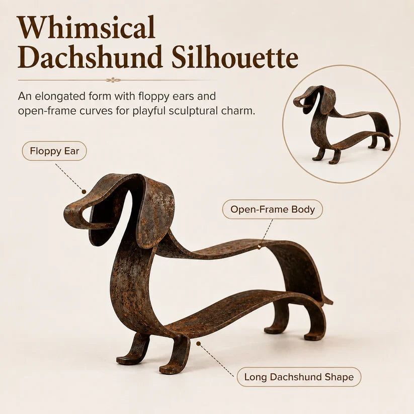 Rustic Dachshund Metal Garden Sculpture | Sausage Dog Ornament