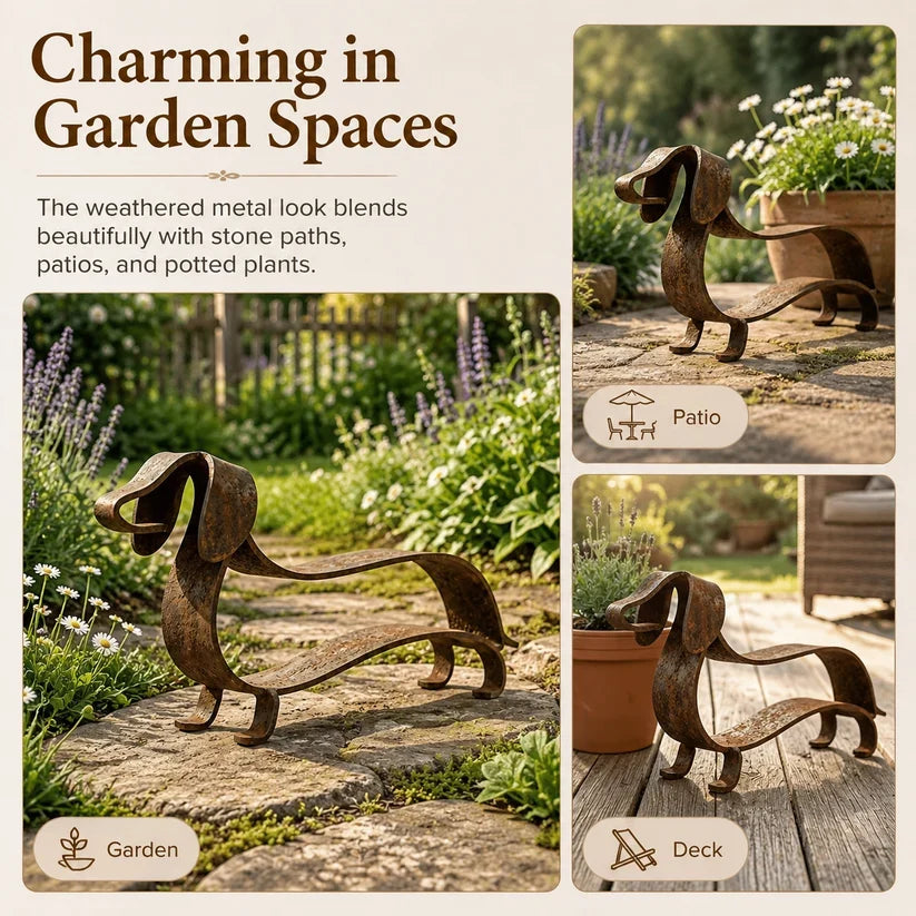 Rustic Dachshund Metal Garden Sculpture | Sausage Dog Ornament
