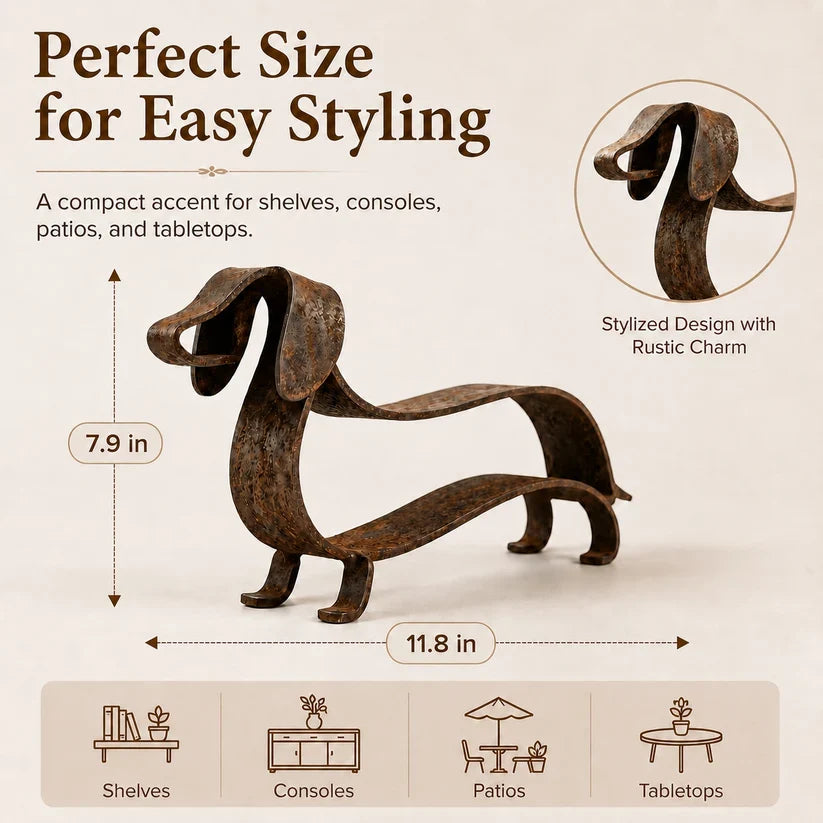 Rustic Dachshund Metal Garden Sculpture | Sausage Dog Ornament