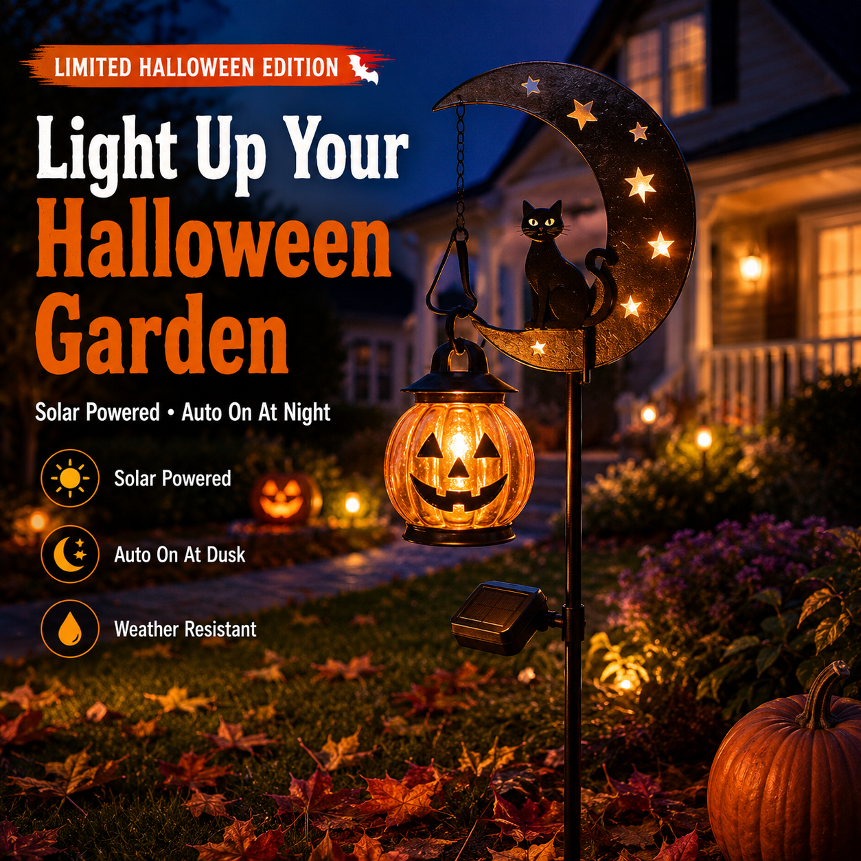 🎃 Pumpkin Moon Solar Garden Light – Halloween & Autumn Outdoor Decoration