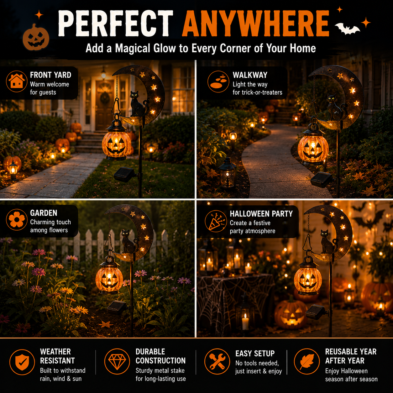 🎃 Pumpkin Moon Solar Garden Light – Halloween & Autumn Outdoor Decoration