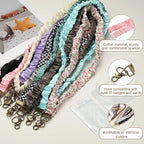 ✨Handmade Pleated Fabric Phone Lanyard with Metal Clasp - Long Neck Strap & Decorative Chain