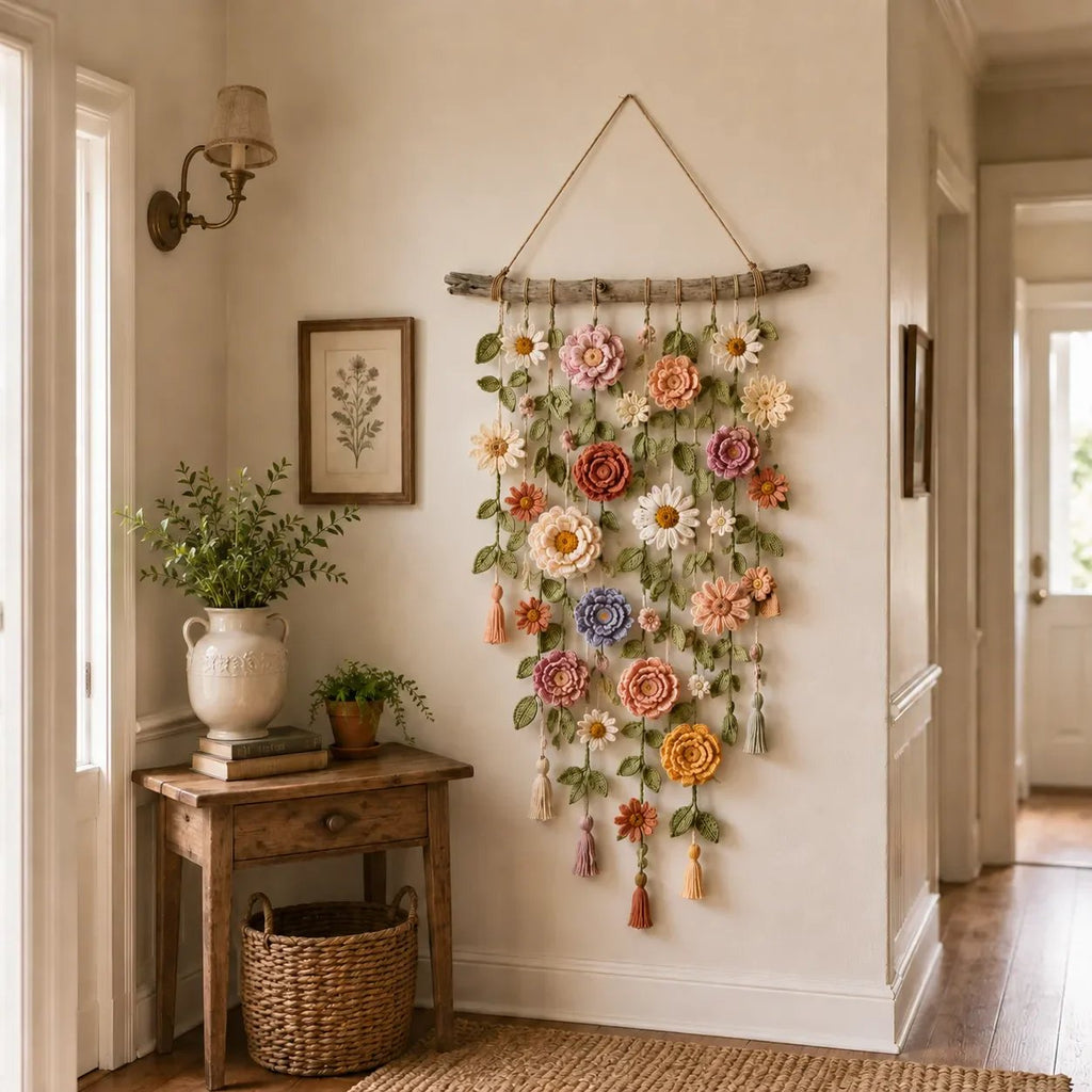 🌼 Boho Crochet Flower Wall Hanging Decor