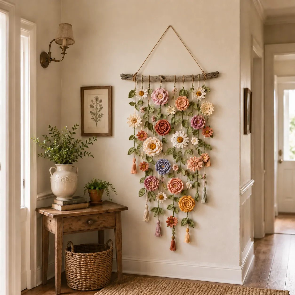 🌼 Boho Crochet Flower Wall Hanging Decor