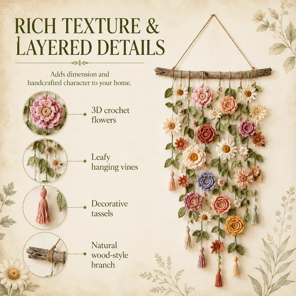 🌼 Boho Crochet Flower Wall Hanging Decor