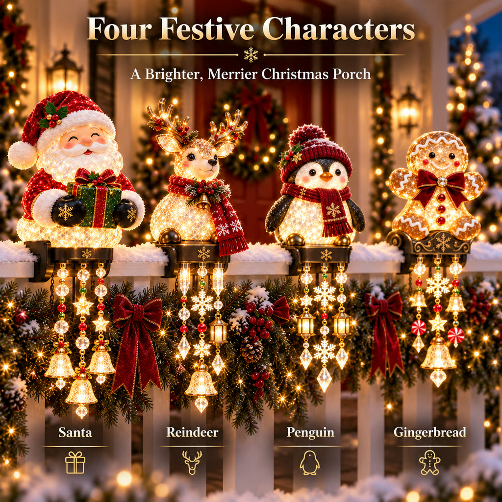 🎄 Lighted Christmas Railing Figurine with Cascading Holiday Lights
