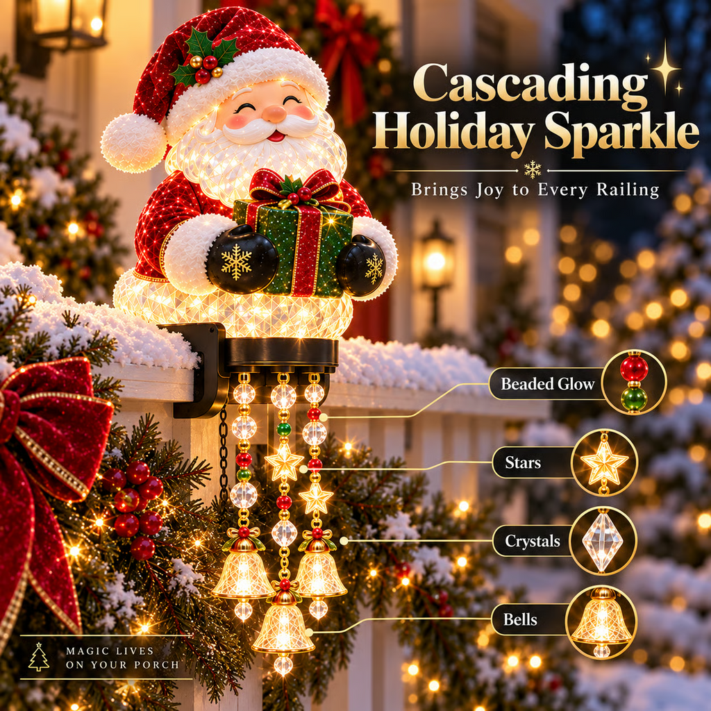 🎄 Lighted Christmas Railing Figurine with Cascading Holiday Lights
