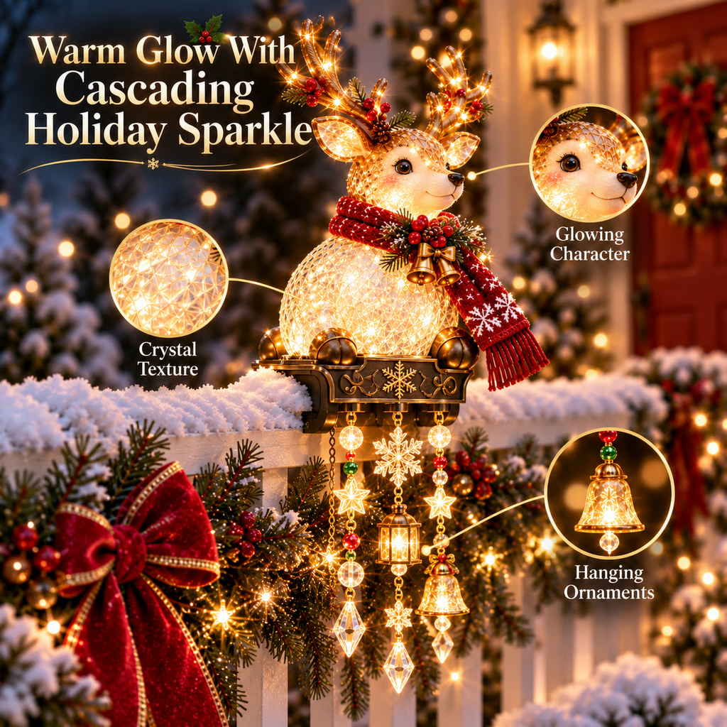🎄 Lighted Christmas Railing Figurine with Cascading Holiday Lights
