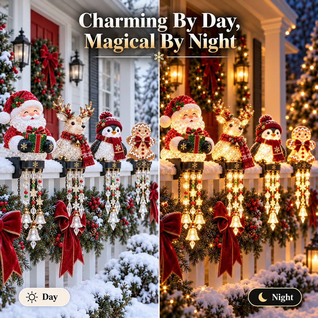 🎄 Lighted Christmas Railing Figurine with Cascading Holiday Lights