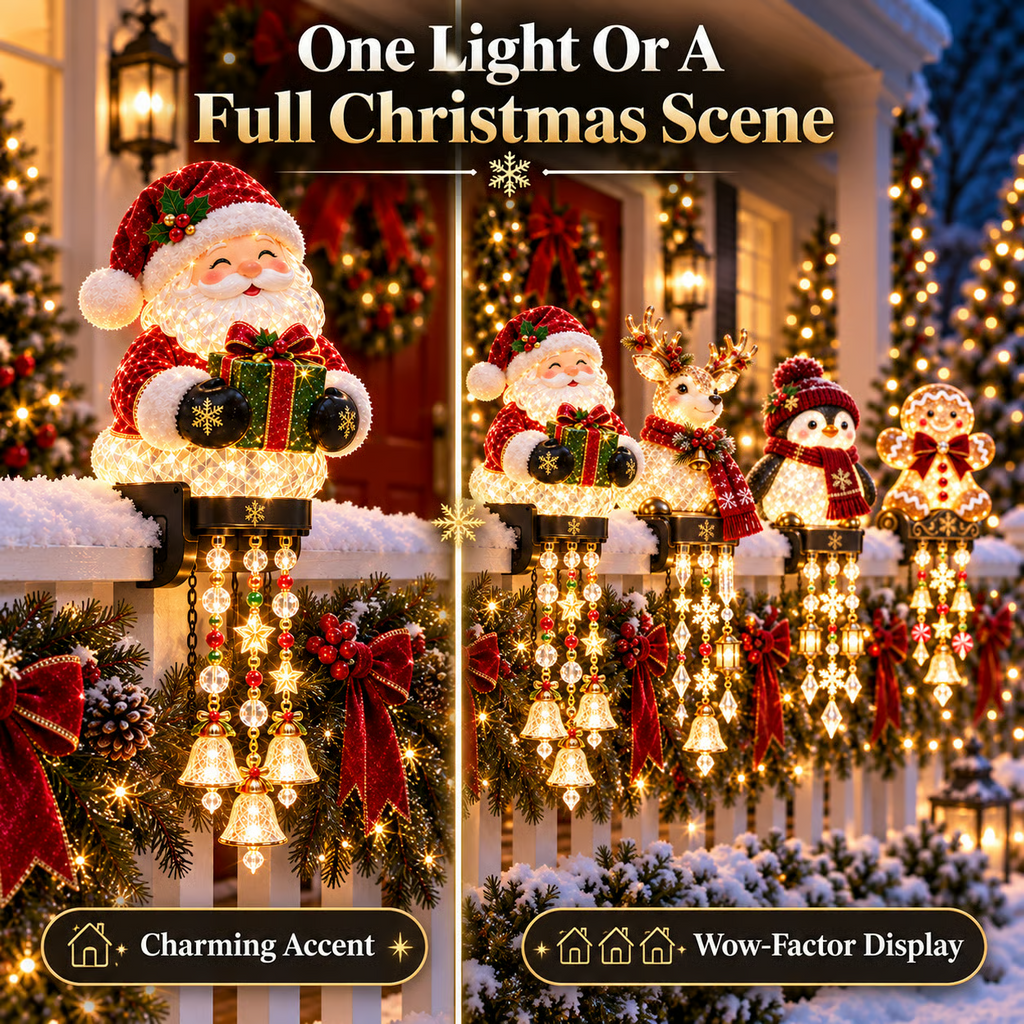 🎄 Lighted Christmas Railing Figurine with Cascading Holiday Lights