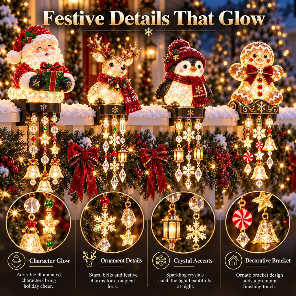 🎄 Lighted Christmas Railing Figurine with Cascading Holiday Lights